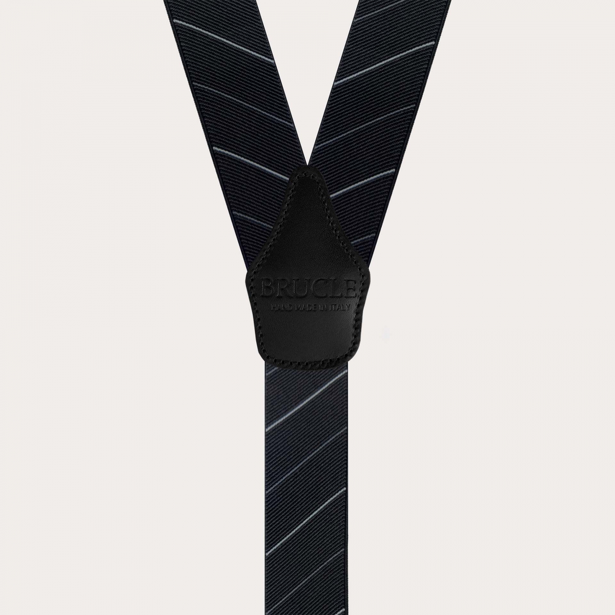 Elegant black regimental suspenders with oblique stripes, clip fastening only.