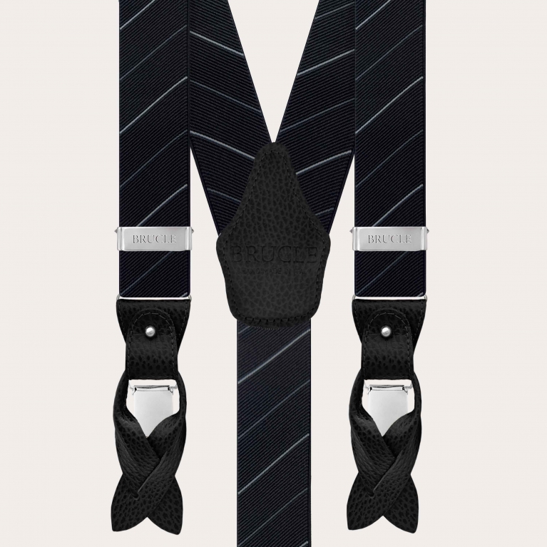 Elegant men's black regimental striped suspenders
