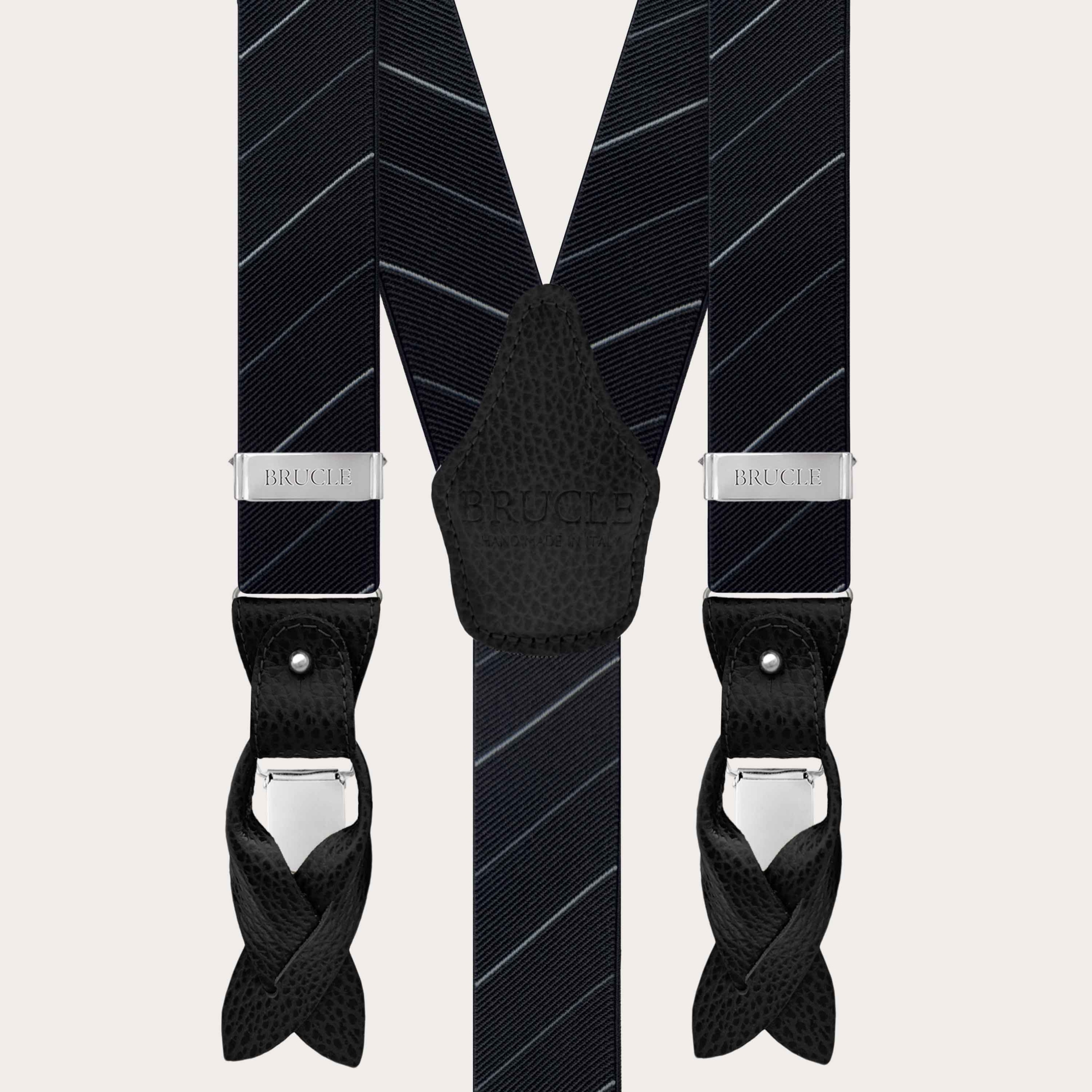 Elegante schwarze Regimental-Streifen-Hosenträger für Herren