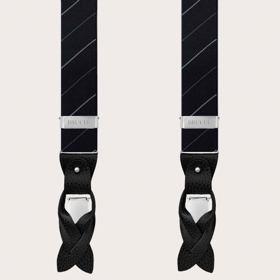 Elegant men's black regimental striped suspenders