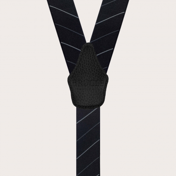 Elegant men's black regimental striped suspenders