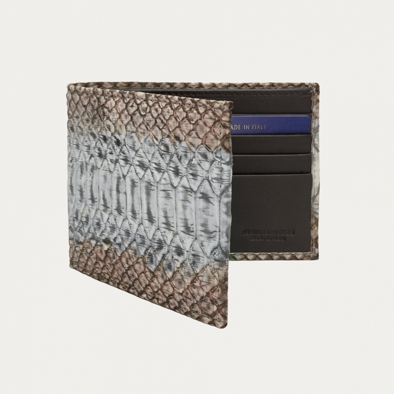 Portefeuille de luxe en cuir de python nubuck taupe et bleu clair