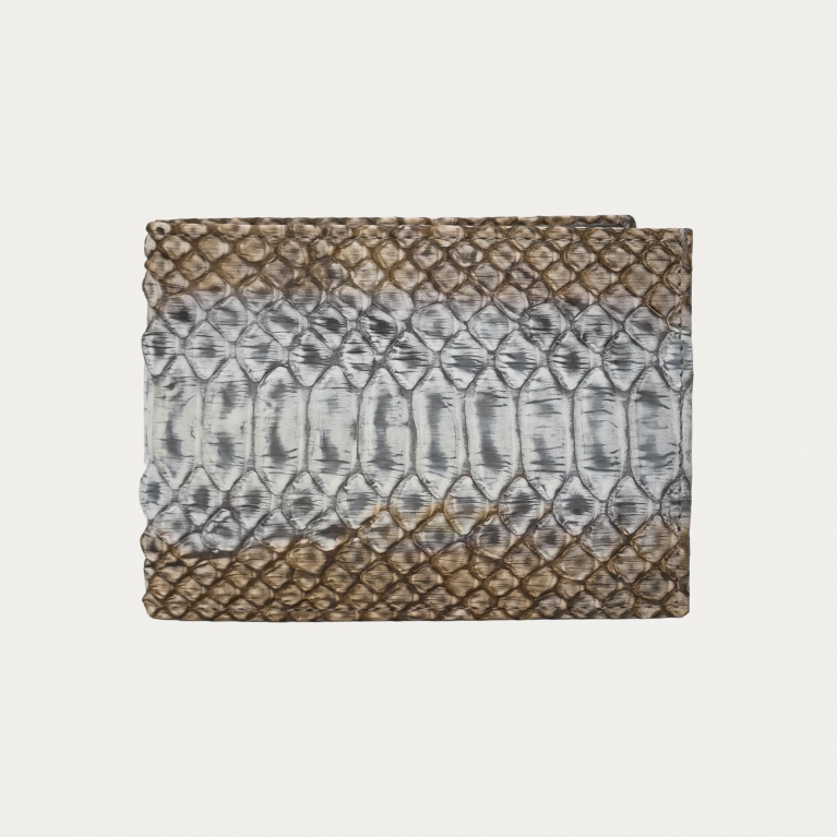 Portefeuille de luxe en cuir de python nubuck taupe et bleu clair