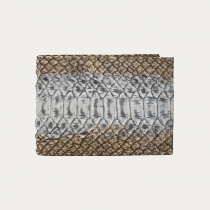 Luxuriöse Geldbörse aus Nubuk-Pythonleder in Schlamm und Hellblau
