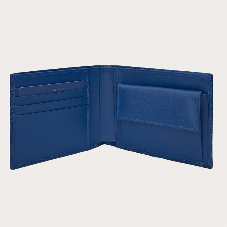 Portefeuille en crocodile bleu des Caraïbes avec porte-monnaie