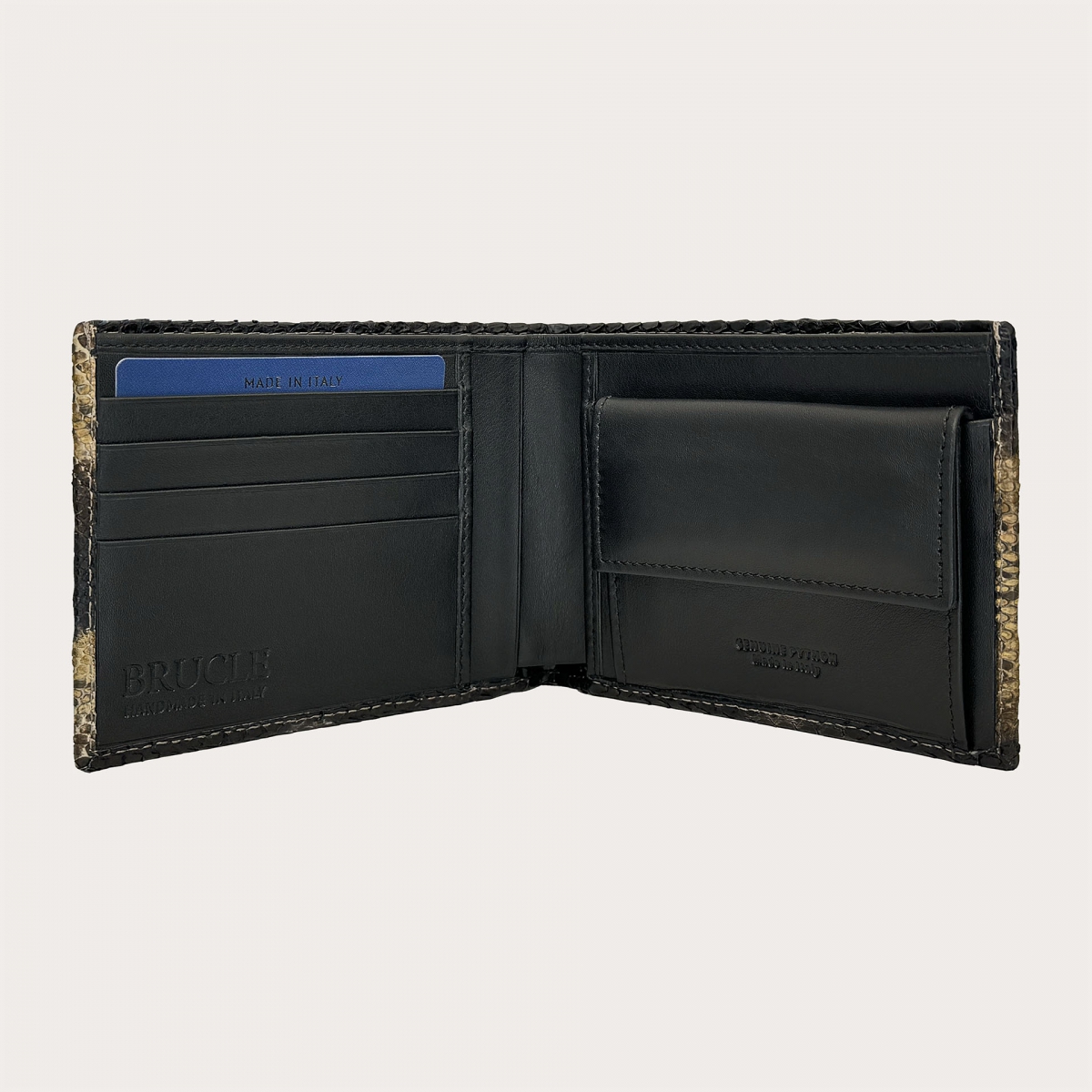 Men’s wallet in black and beige python