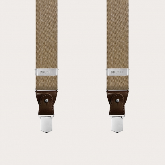 Extra-long dual-use suspenders in beige denim