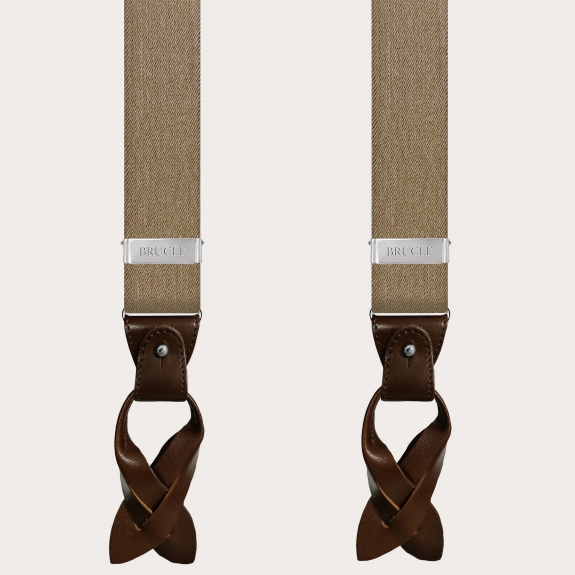 Extra-long dual-use suspenders in beige denim