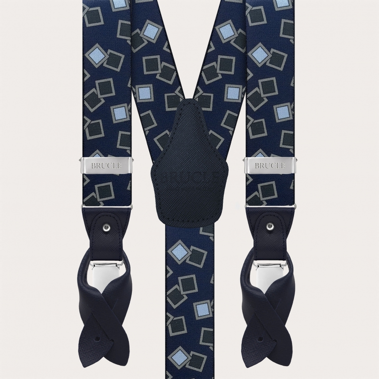 Extra-long suspenders with blue and light blue pattern