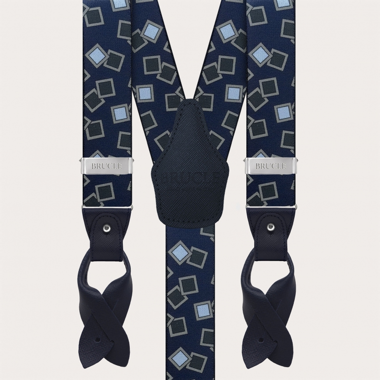 Extra-long suspenders with blue and light blue pattern