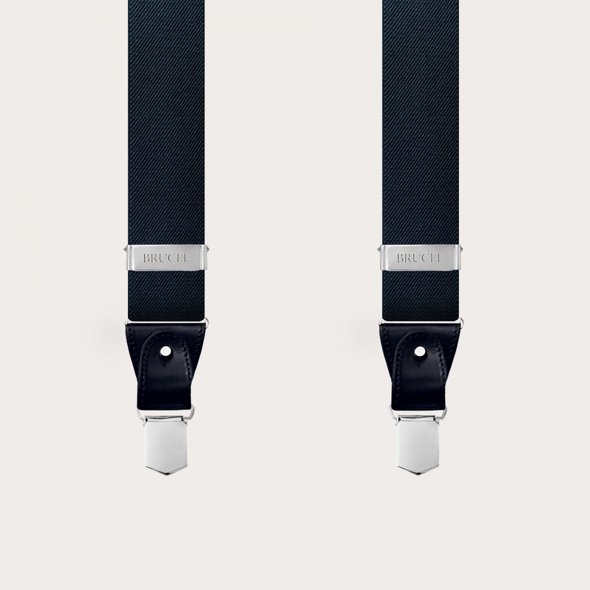Extra-long navy blue suspenders with buttons or clips