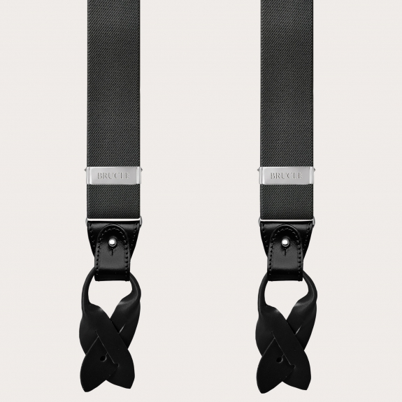 Extra-long grey Y-shaped elastic suspenders