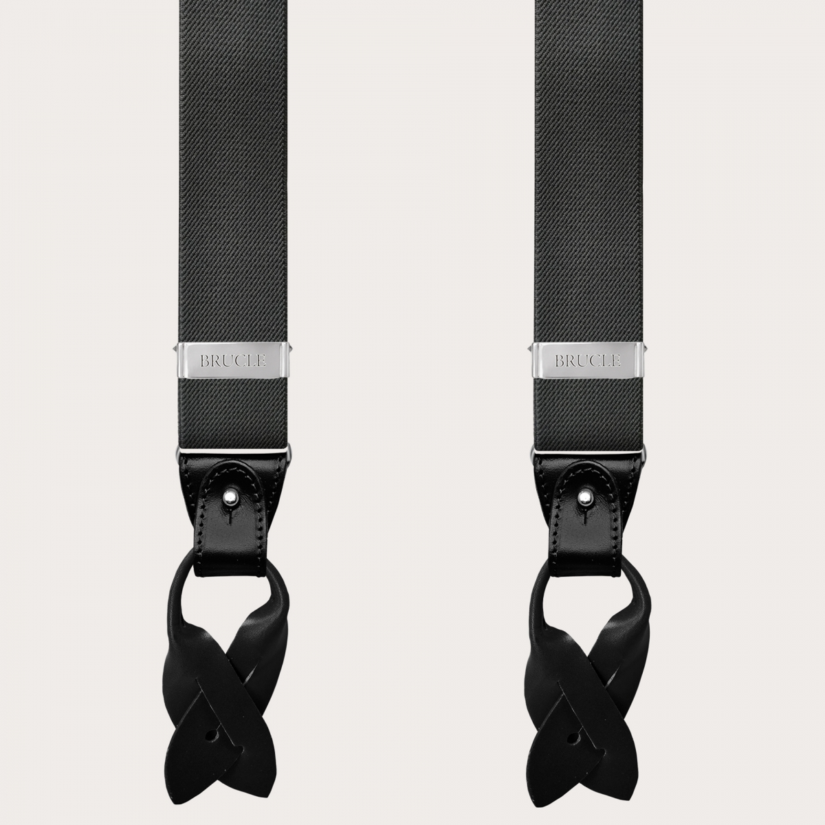 Extra-long grey Y-shaped elastic suspenders