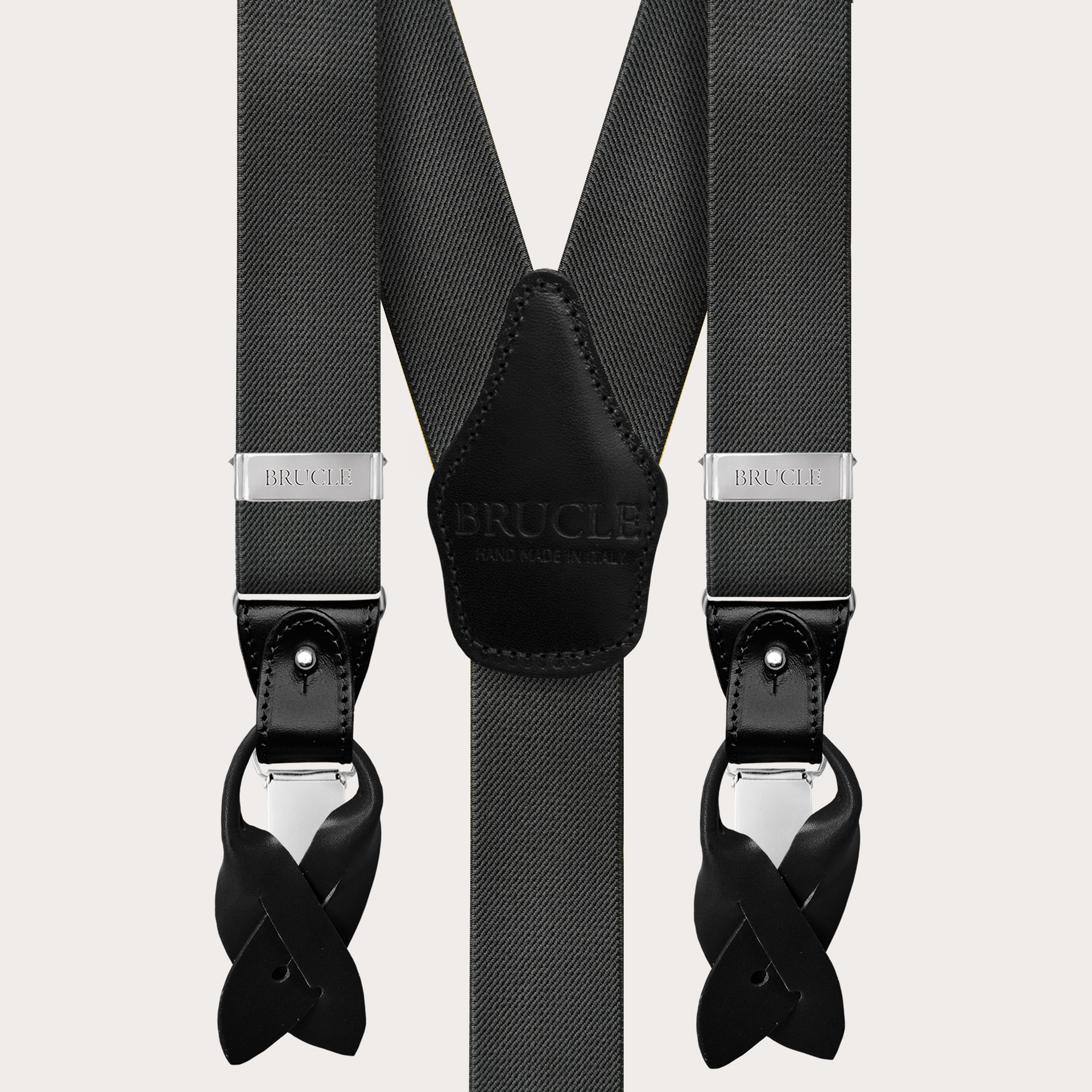 Extra-long grey Y-shaped elastic suspenders