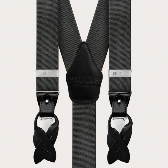 Extra-long grey Y-shaped elastic suspenders