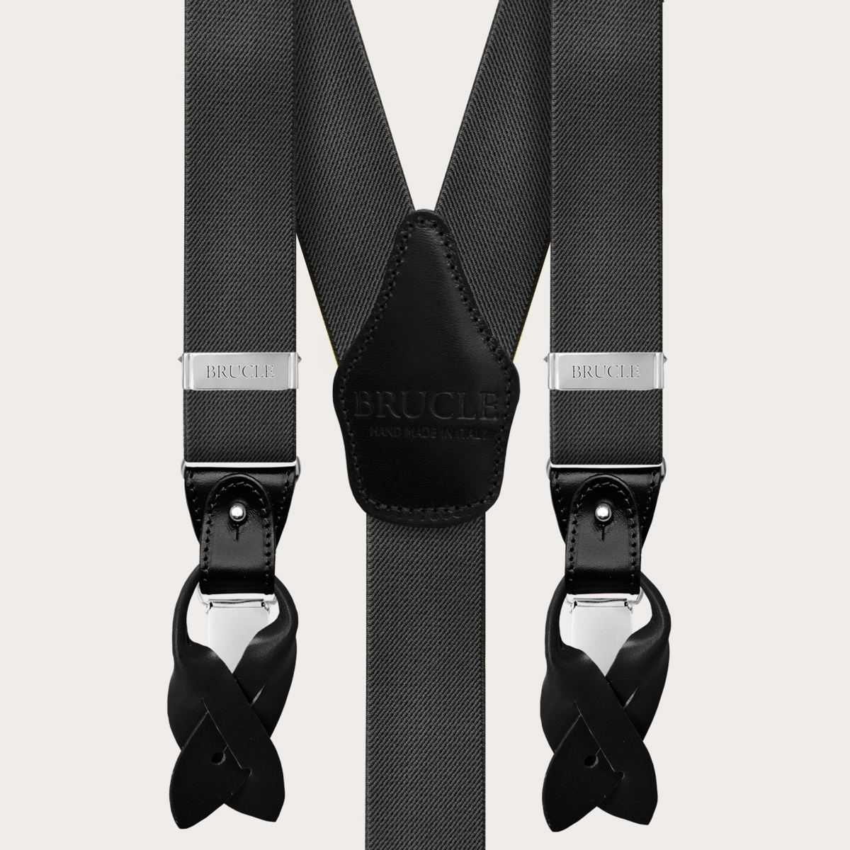 Extra-long grey Y-shaped elastic suspenders