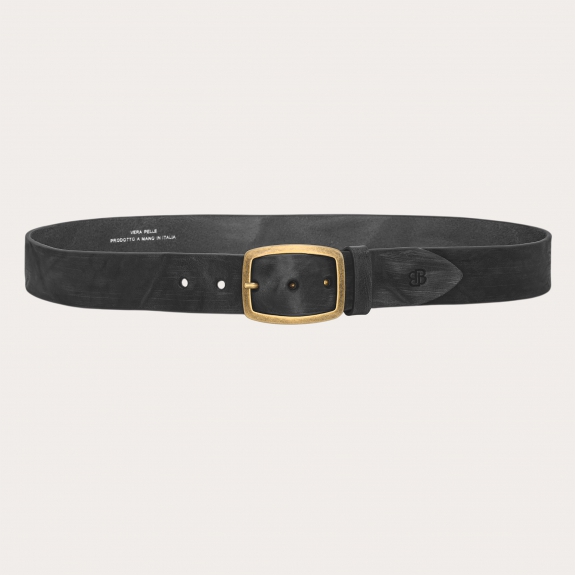 Ceinture noire extra-longue en cuir avec effet vieilli