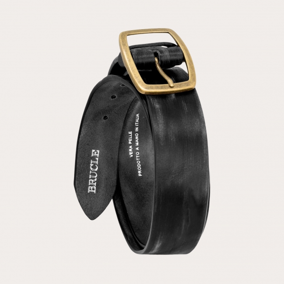 Extra langer schwarzer Ledergürtel mit Kratzeffekt