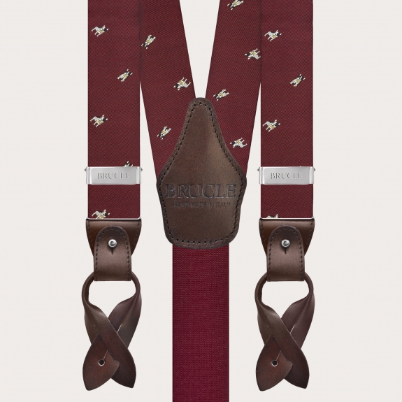 Tirantes de seda jacquard burdeos con bulldogs franceses