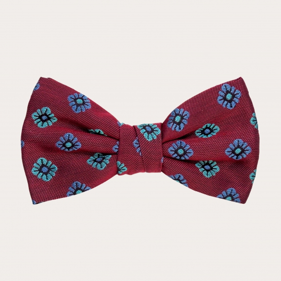 Dual-purpose suspenders and matching floral burgundy silk bow tie
