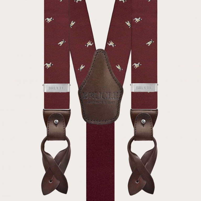 Tirantes de seda jacquard burdeos con bulldogs franceses