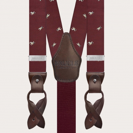 Tirantes de seda jacquard burdeos con bulldogs franceses