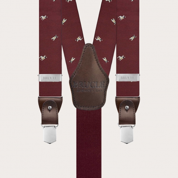Bordeauxfarbene Hosenträger aus Jacquard-Seide mit Französischen Bulldoggen