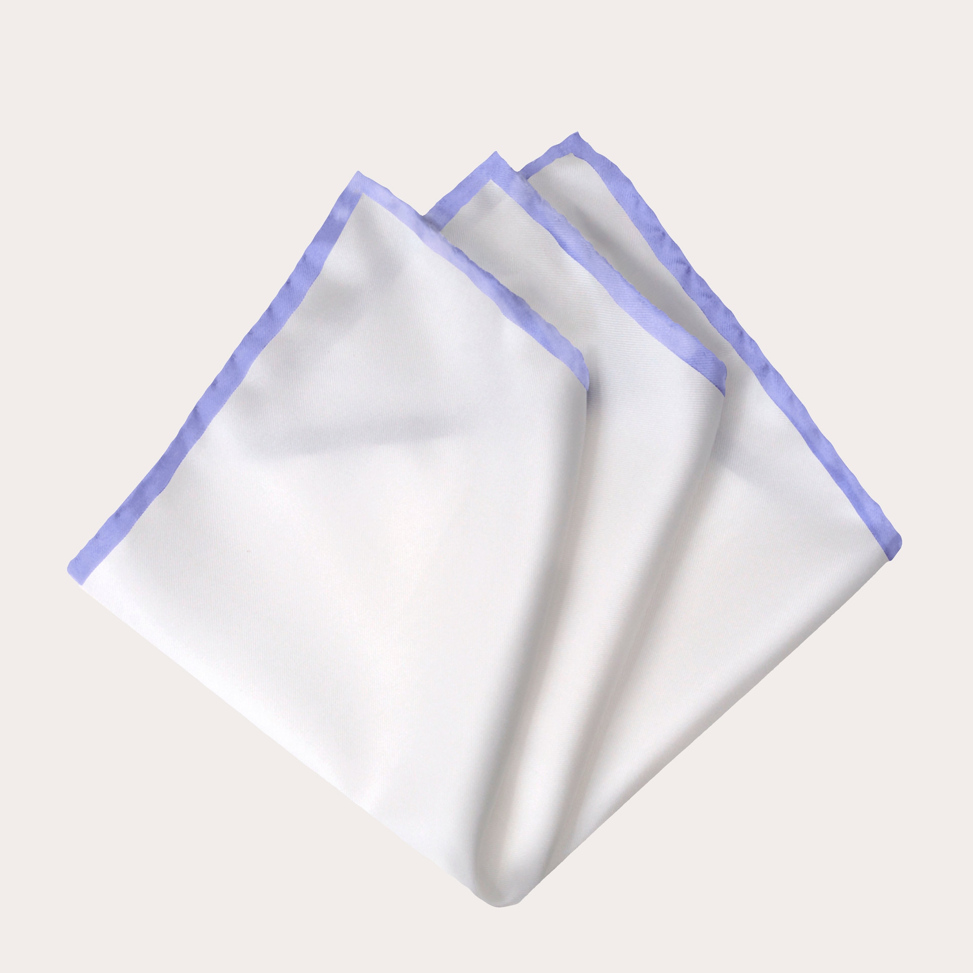 Pañuelo de bolsillo blanco de seda con borde lila