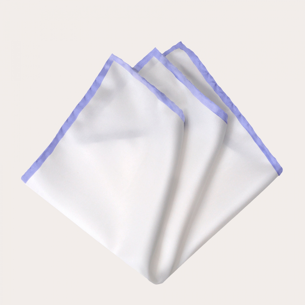 White silk pocket square with lilac border