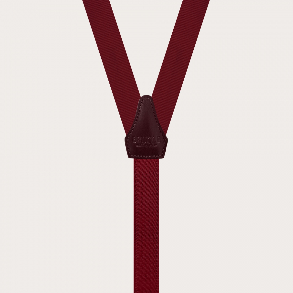 Bretelle strette in raso di seta bordeaux con parti metalliche oro