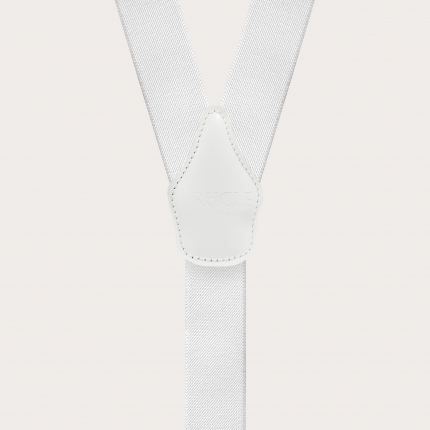 Extra-long white men's suspenders with clips