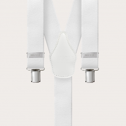 Extra-long white men's suspenders with clips