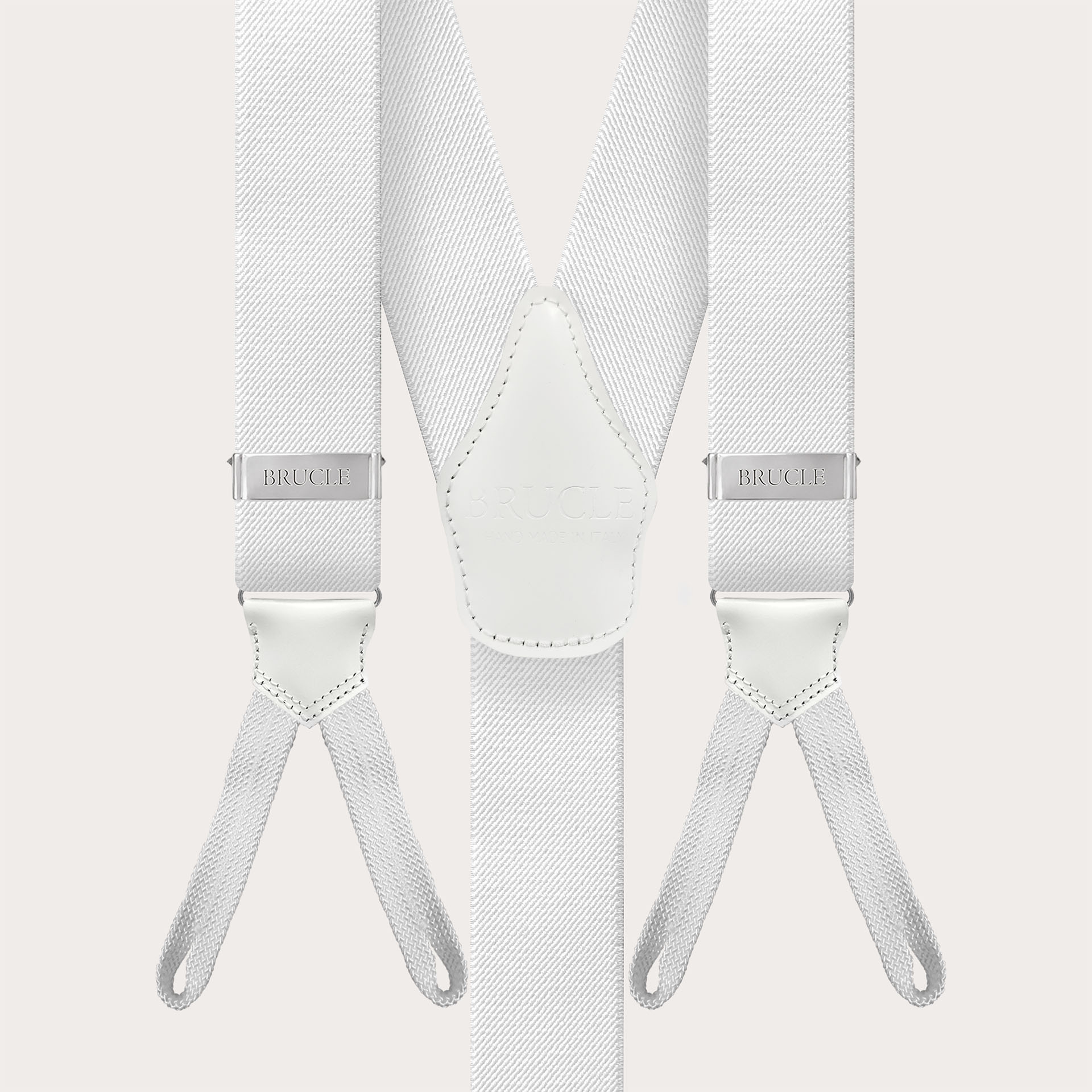 White suspenders with braid ends