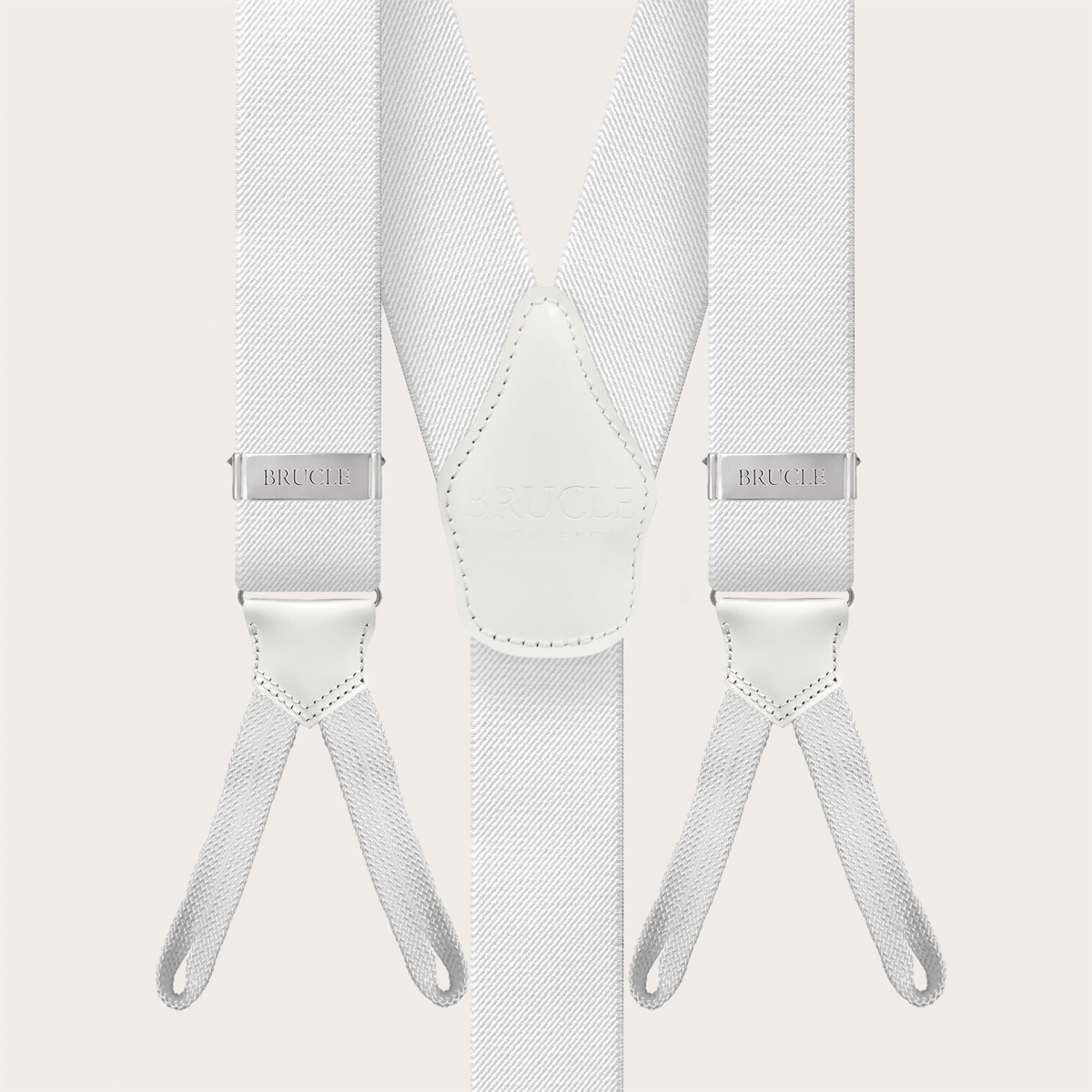 White suspenders with braid ends