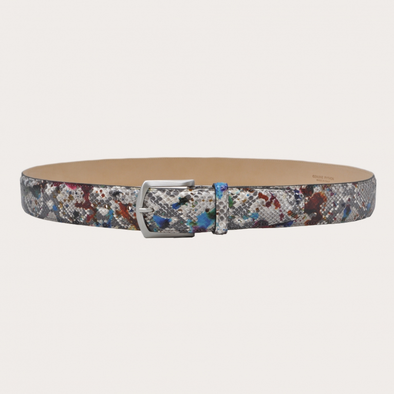 High-rise multicolor hand-painted python belt
