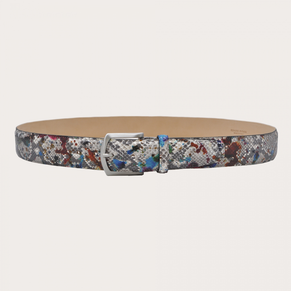 High-rise multicolor hand-painted python belt