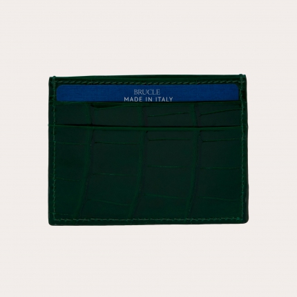 Porte-cartes en crocodile vert bouteille