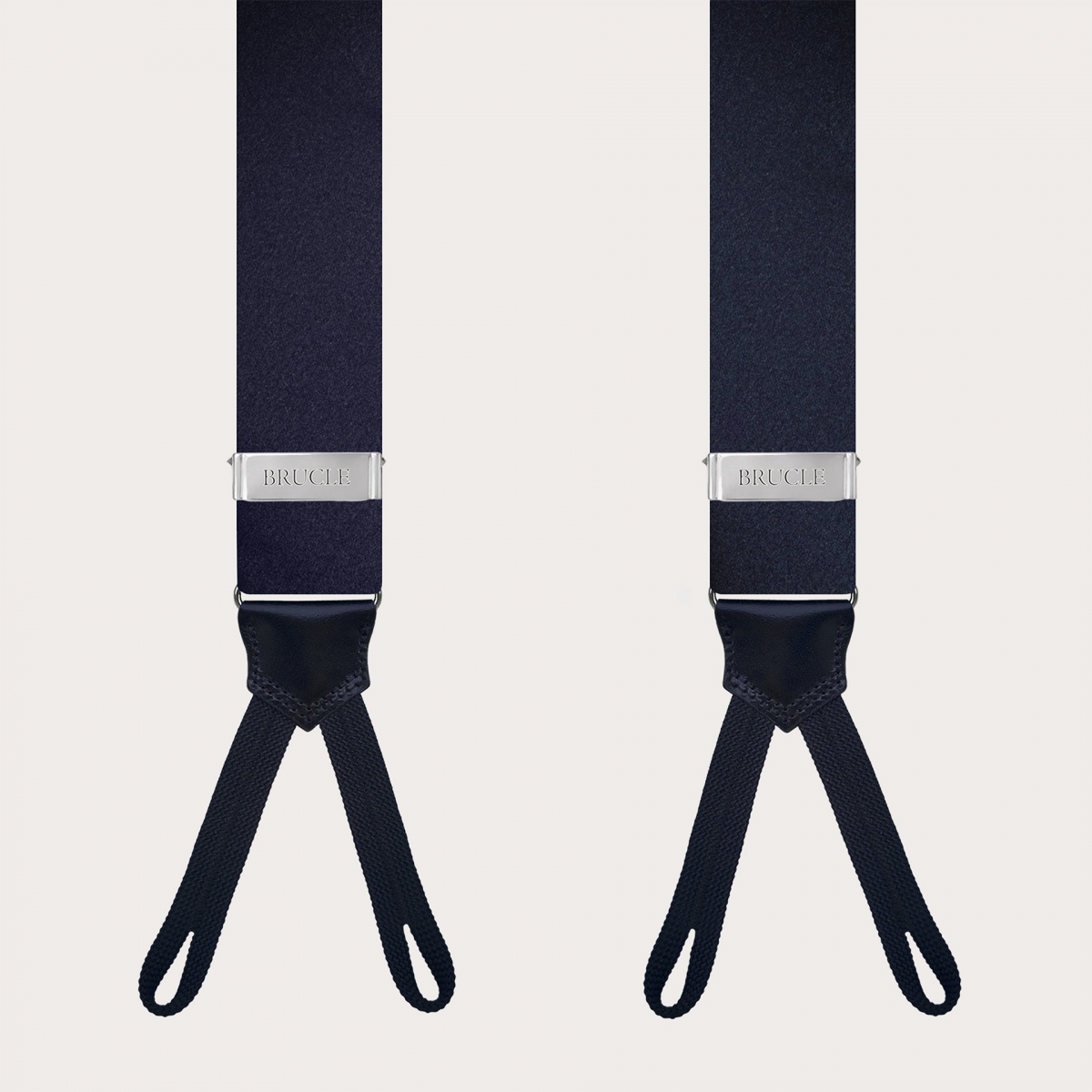 BRUCLE Suspenders with buttonholes in blue silk satin