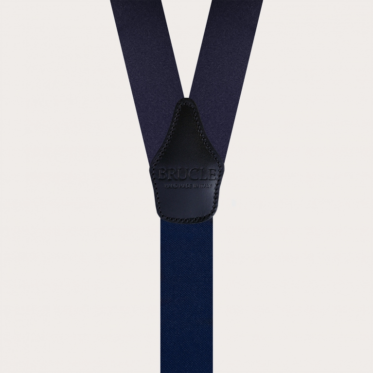 Hosenträger mit Knopflöchern aus blauem Seidensatin