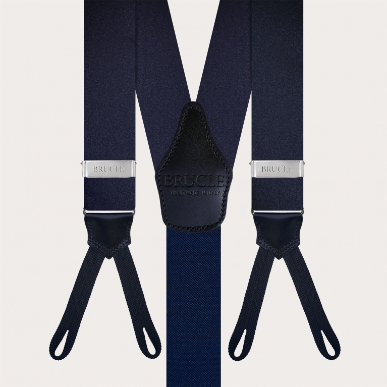 Suspenders with buttonholes in blue silk satin