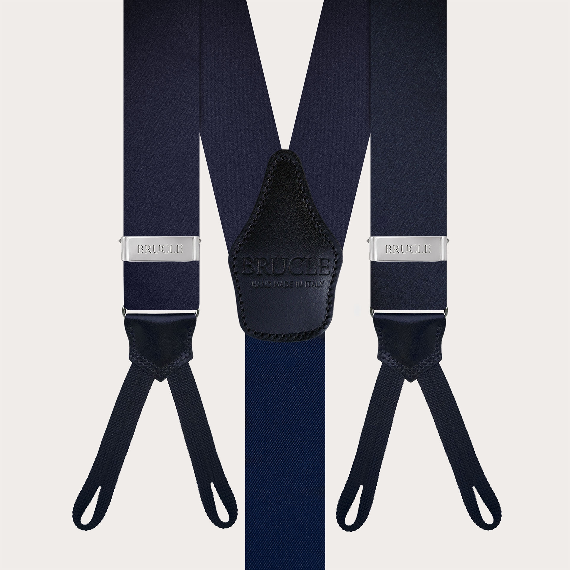 BRUCLE Bretelle con asole in raso di seta blu