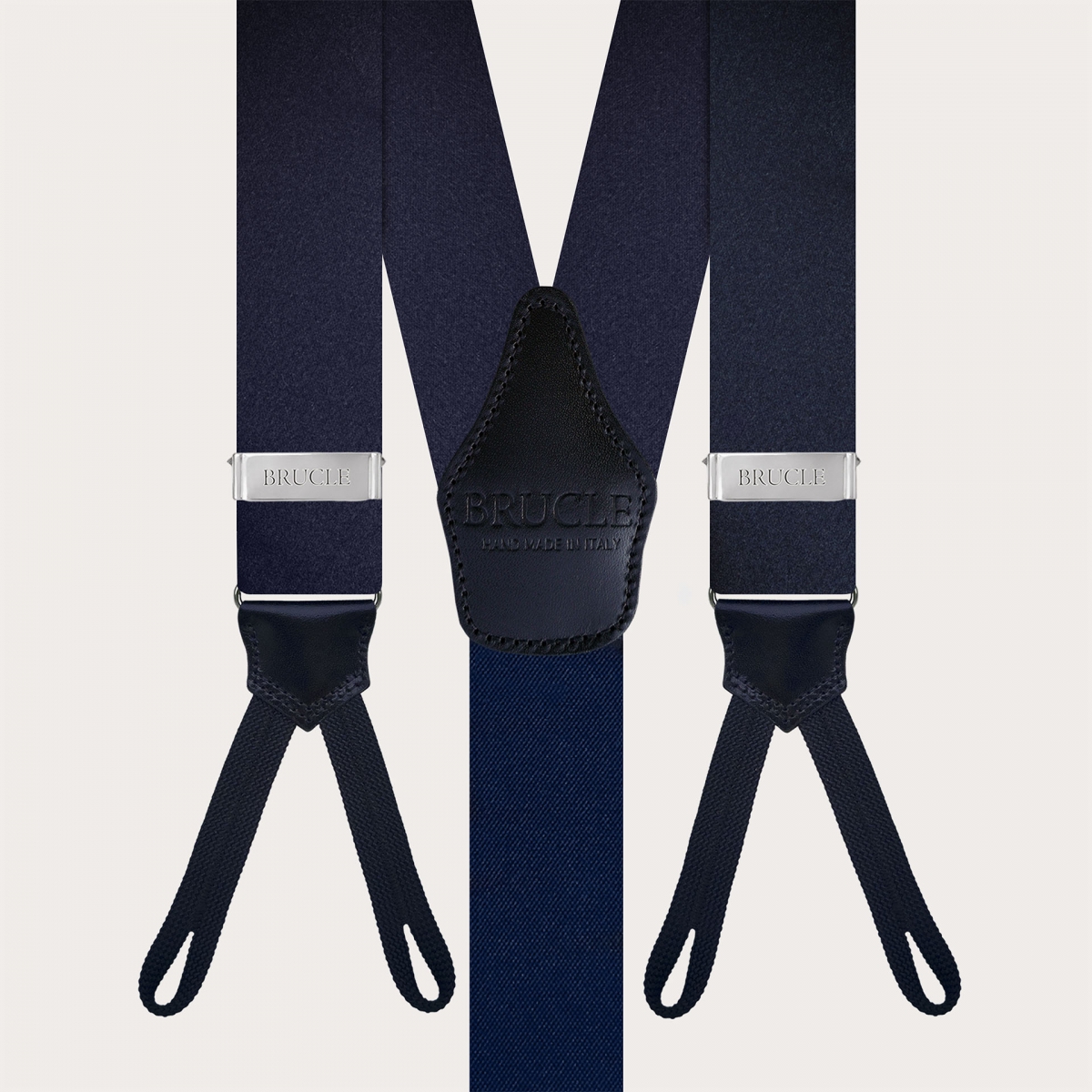 BRUCLE Suspenders with buttonholes in blue silk satin