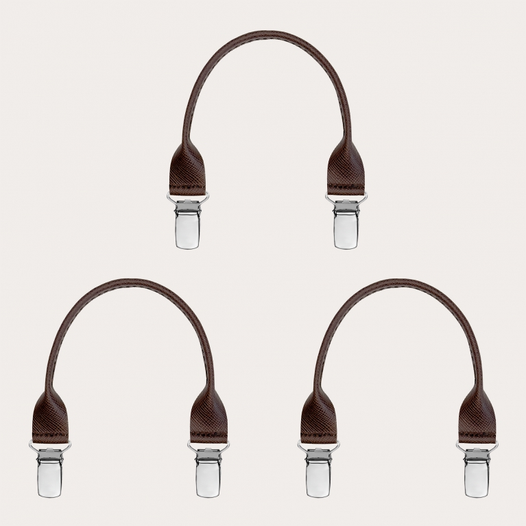 Set of 3 dark brown saffiano leather mustaches with clips