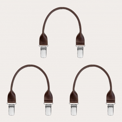 Set de 3 moustaches en cuir saffiano marron foncé avec clips