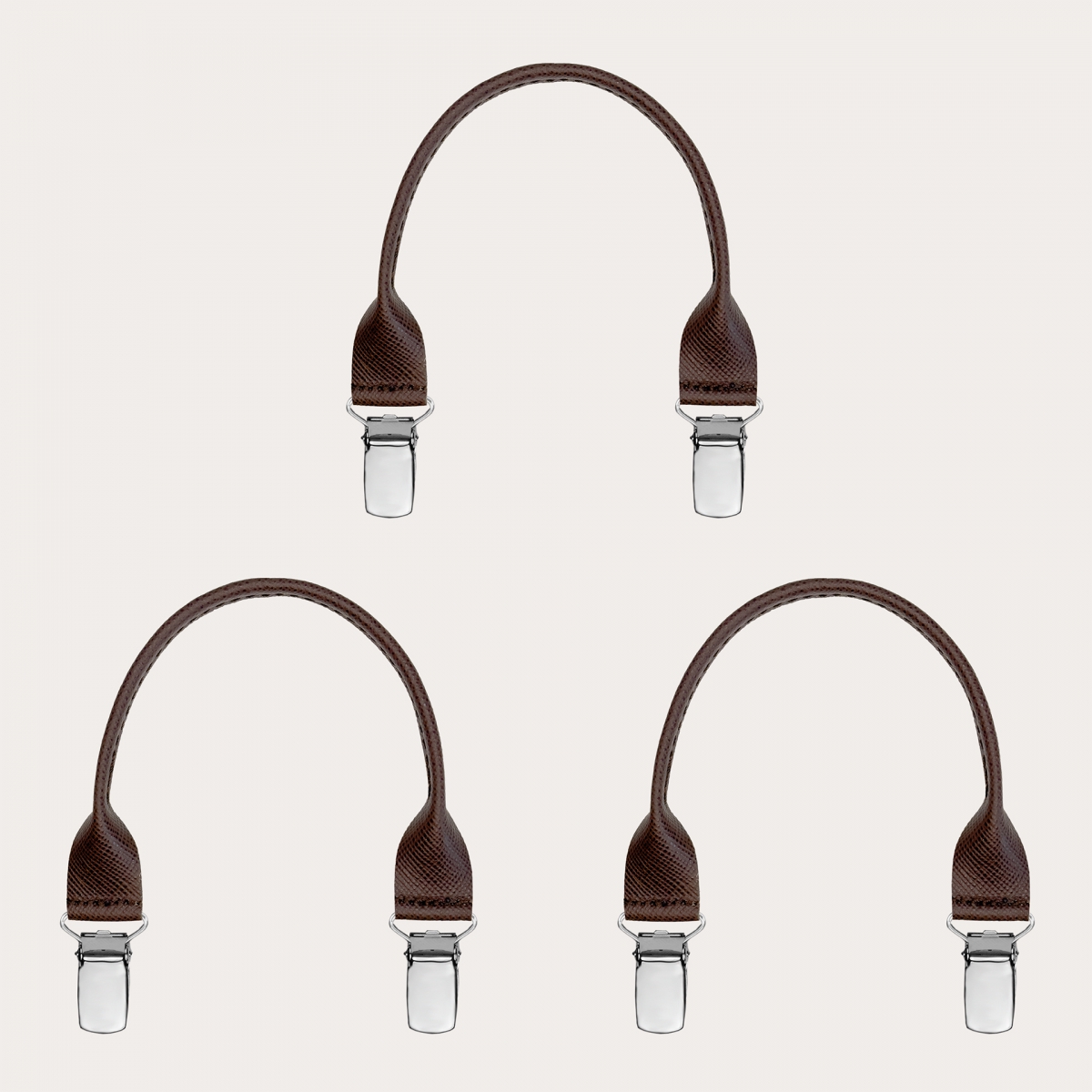 Set of 3 dark brown saffiano leather mustaches with clips