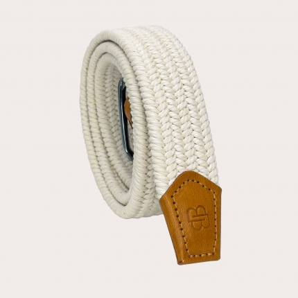 White and ecru braided elastic belt