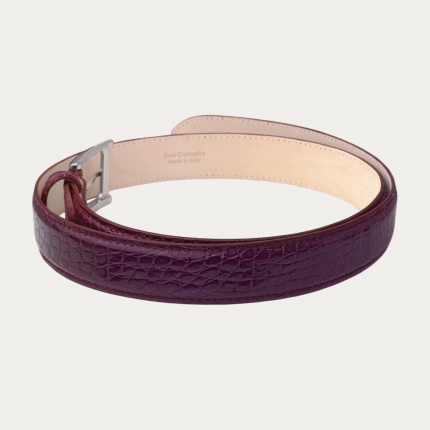 Cintura elegante vero fianco di coccodrillo color prugna