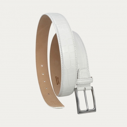 Ceinture blanche classique en véritable alligator
