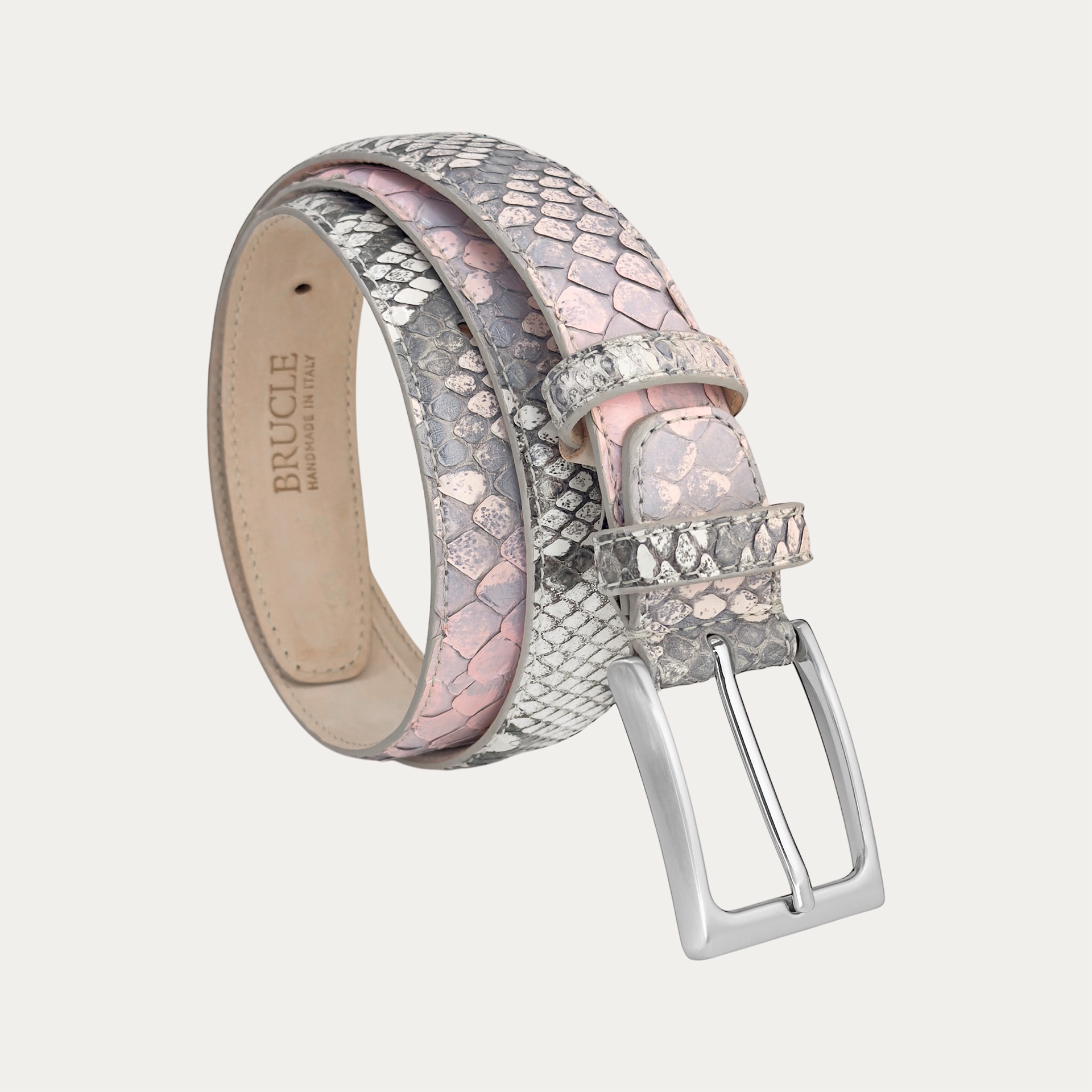 Ceinture en python brillante couleur pierre avec dégradé rose