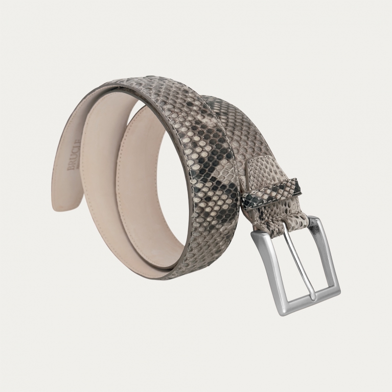 Ceinture taille haute en véritable cuir de python couleur boue